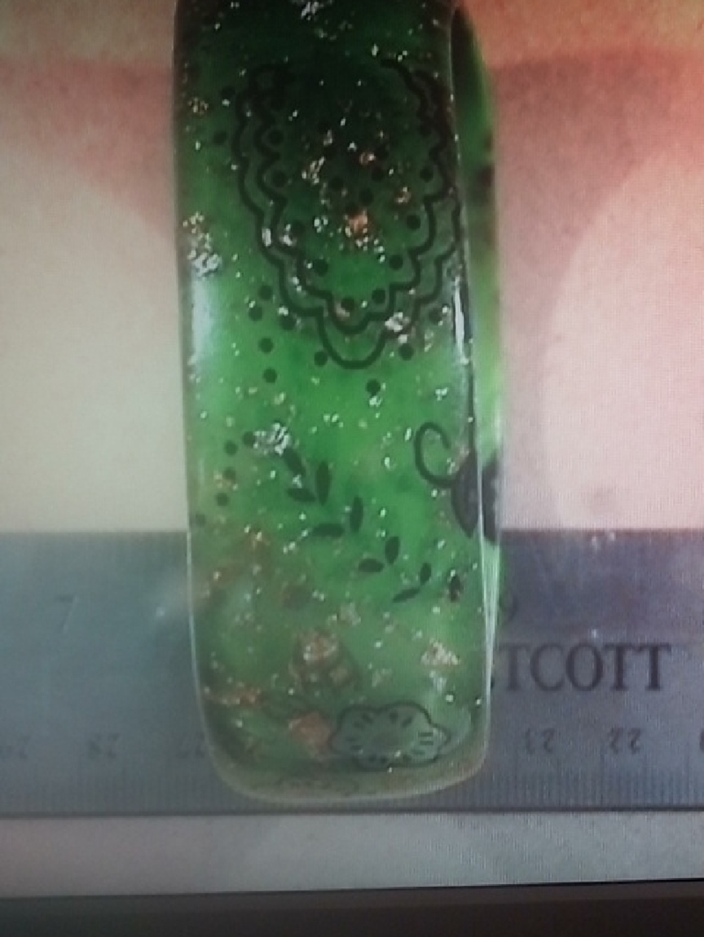 Green Decorative Resin Bracelet with Floral Accents